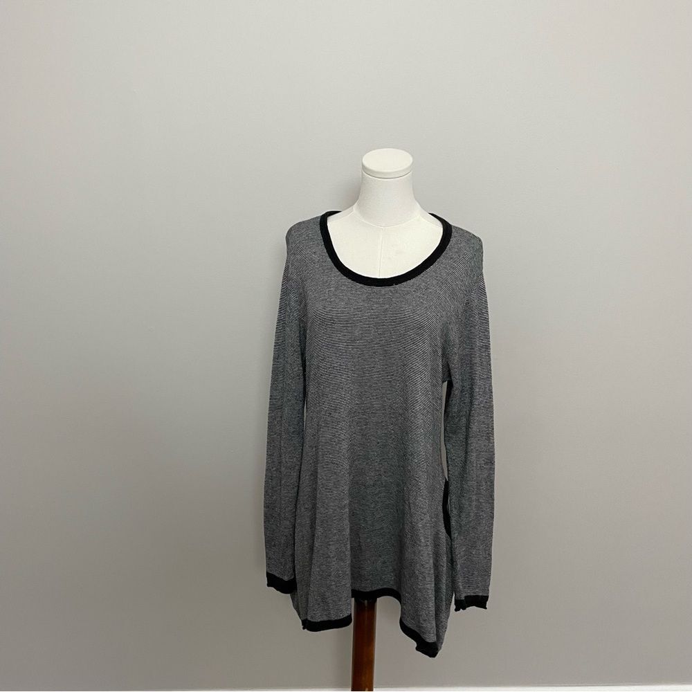 Vintage Pashoot Tunic Sweater Striped Lightweight Pockets Lagenlook Black White